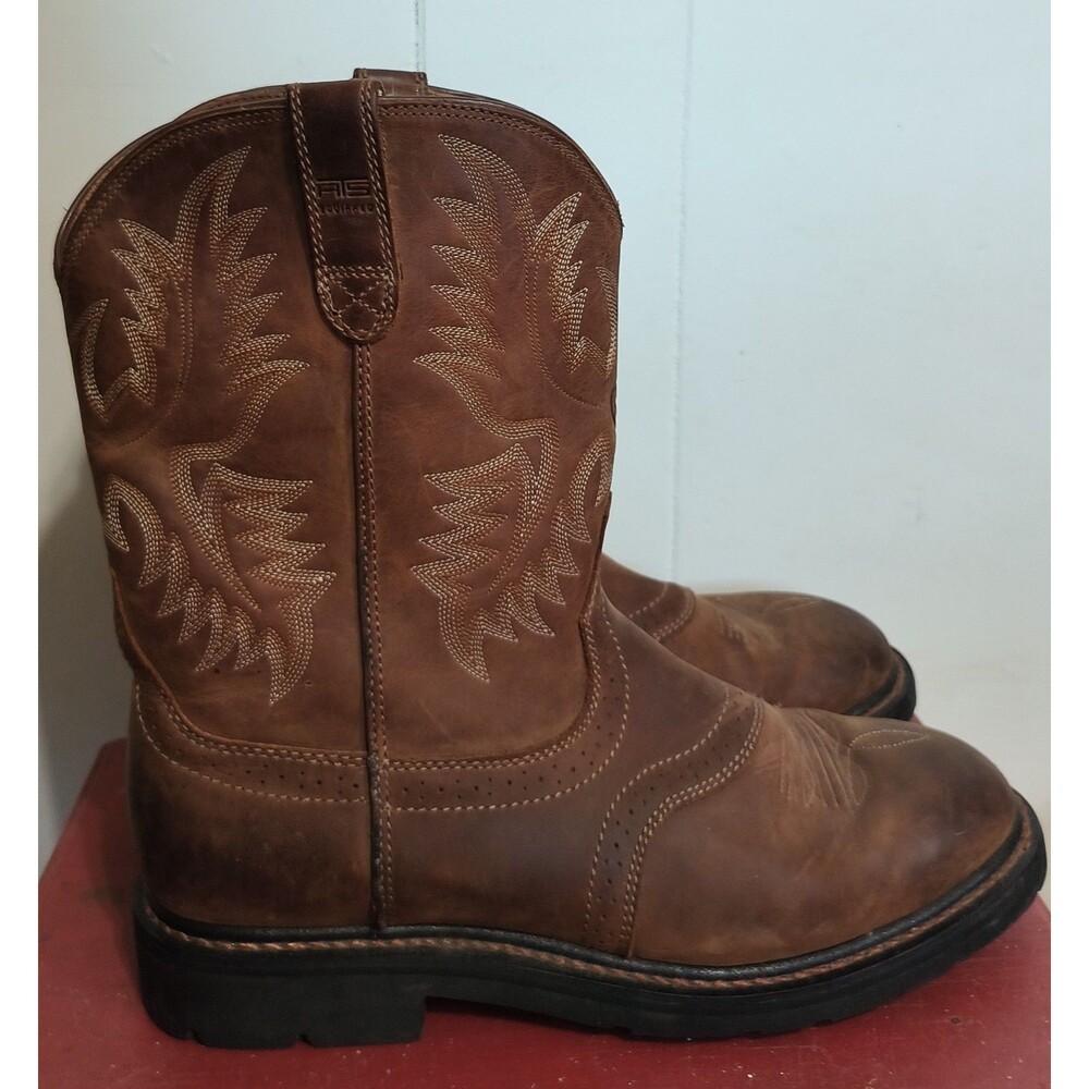 Ariat Men’s Brown Leather Pull-On Western Cowboy Boots Embroidered 10.5 EE
